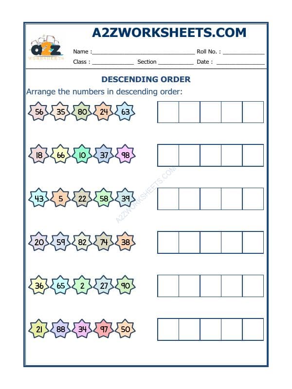 A2ZWorksheets:Maths-Numbers-Descending Order-18