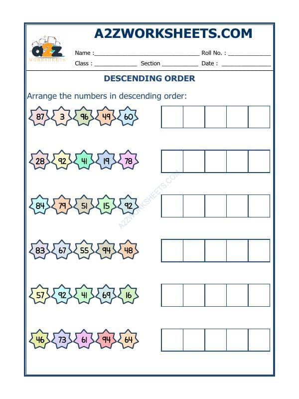 A2ZWorksheets:Maths-Numbers-Descending Order-19