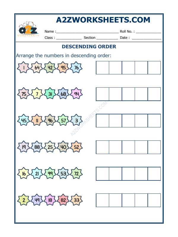 A2ZWorksheets:Maths-Numbers-Descending Order-20