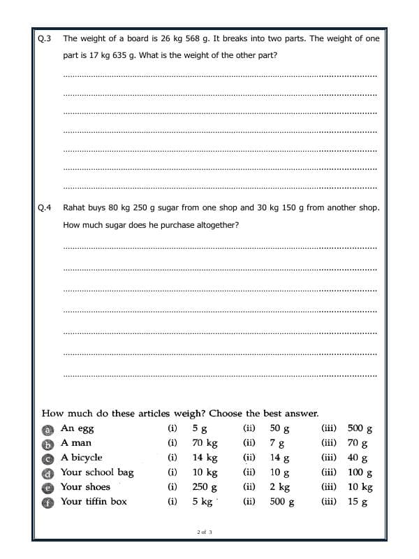 A2ZWorksheets:Maths-Measurement-Measurement Of Mass