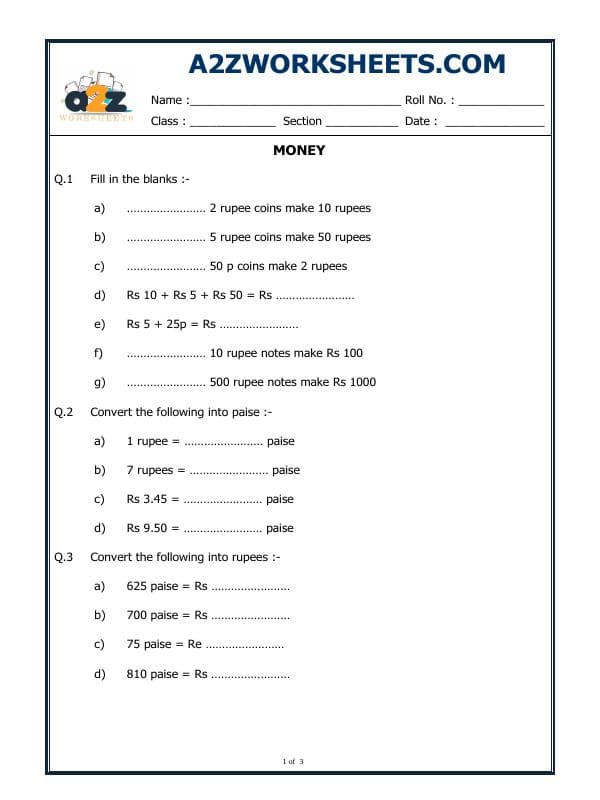 A2ZWorksheets:Maths-Money-Money