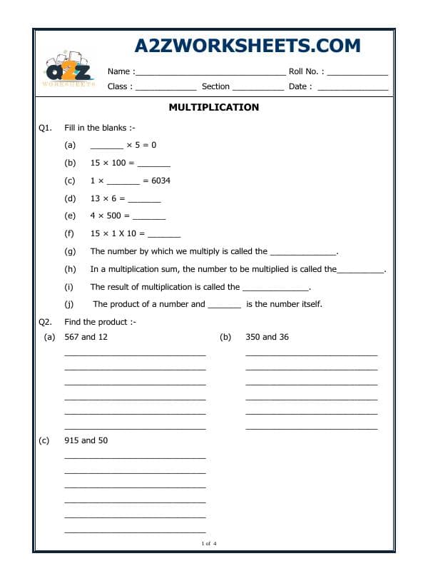 A2ZWorksheets:Maths-Multiplication-Multiplication
