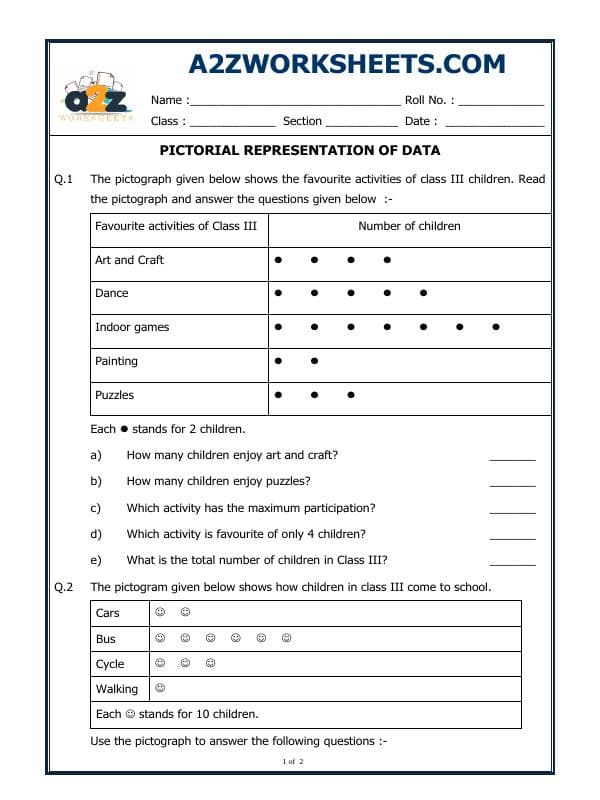 A2ZWorksheets:Maths-Data Handling-Pictorial Representation Of Data