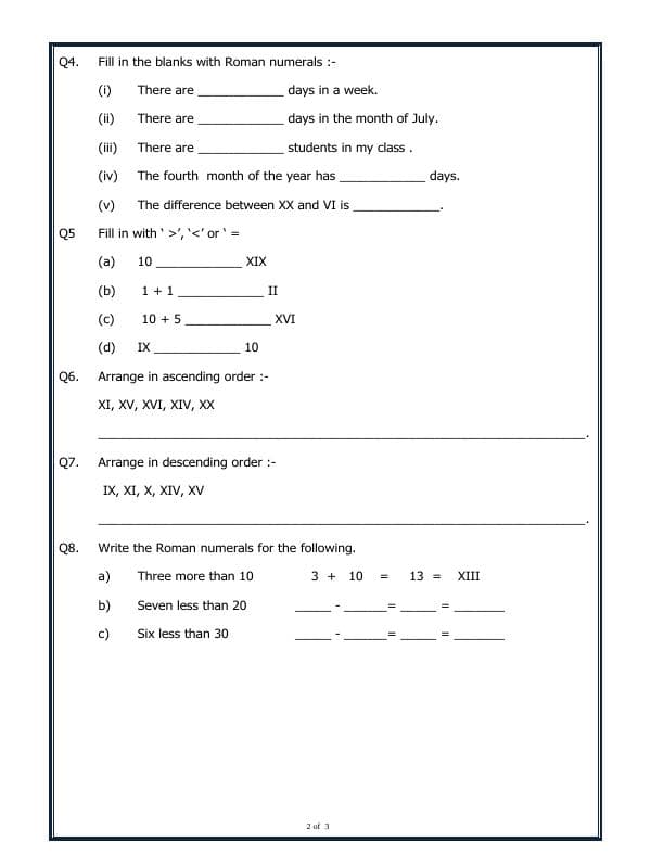A2ZWorksheets:Maths-Numbers-Roman Numerals