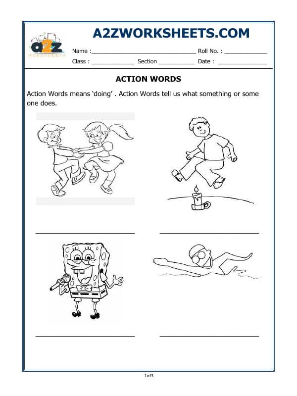 A2ZWorksheets:English-Grammar-Action Words