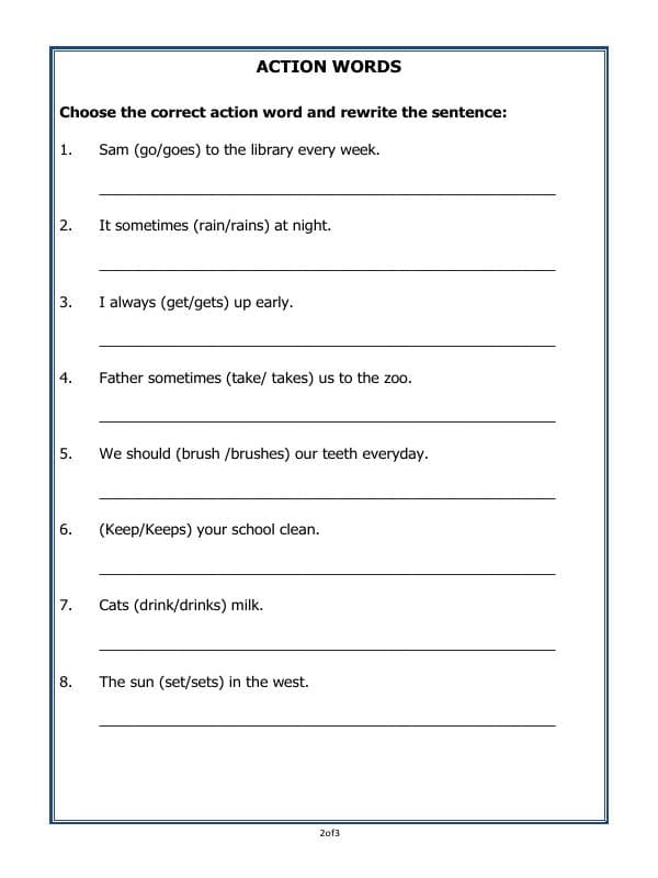 A2ZWorksheets:English-Grammar-Action Words