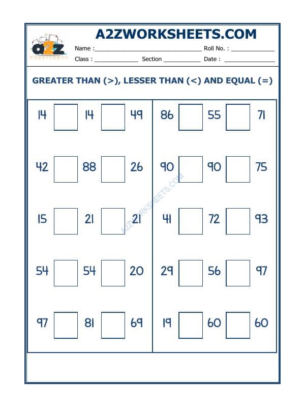 A2ZWorksheets:Maths-Numbers-Put The Sign Greater, Lesser And Equal To-25