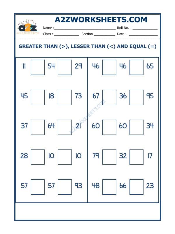 A2ZWorksheets:Maths-Numbers-Put The Sign Greater, Lesser And Equal To-30