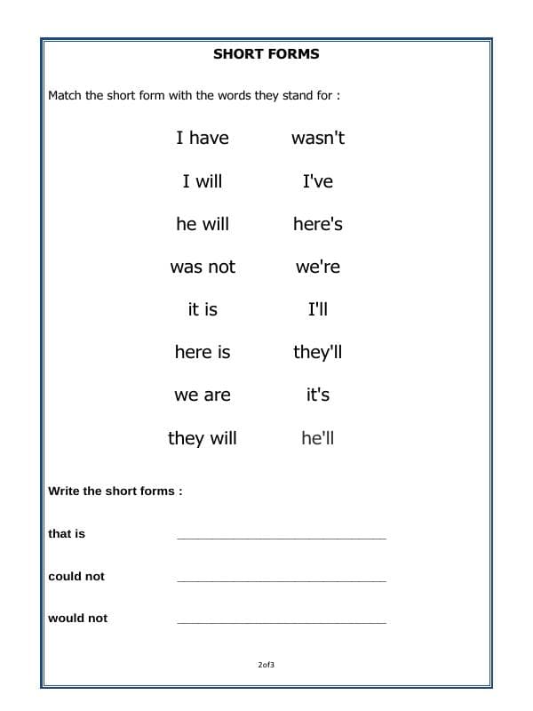 A2ZWorksheets:English-Grammar-Contractions (Short Forms)