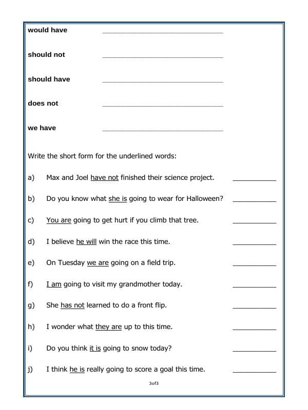A2ZWorksheets:English-Grammar-Contractions (Short Forms)