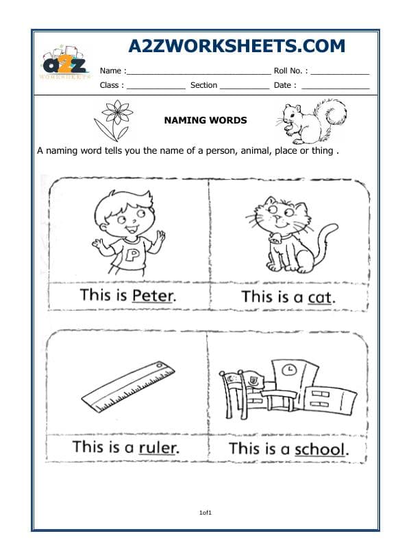 A2ZWorksheets:English-Grammar-Naming Words
