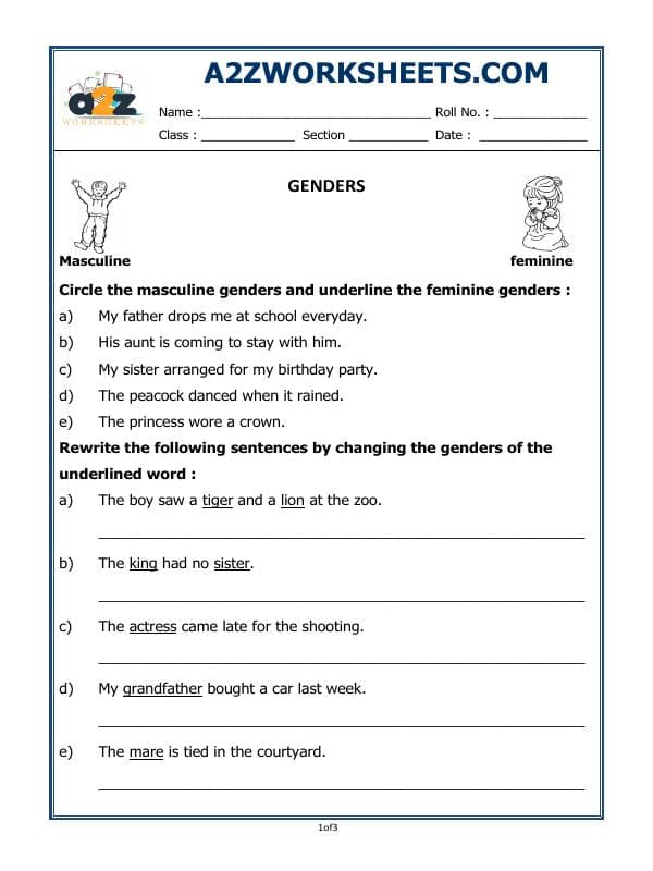 A2ZWorksheets:English-Grammar-Genders