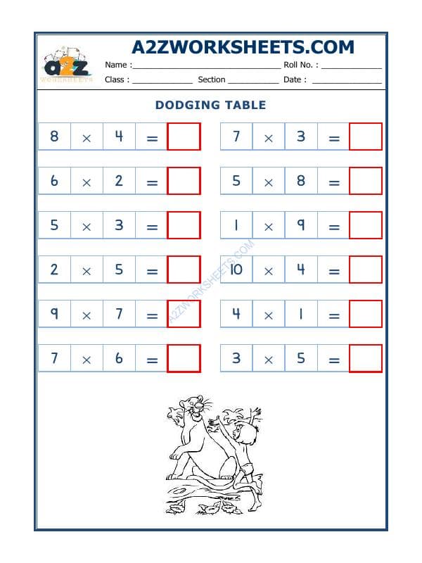 A2ZWorksheets:Maths-Multiplication-Dodging Table - 10