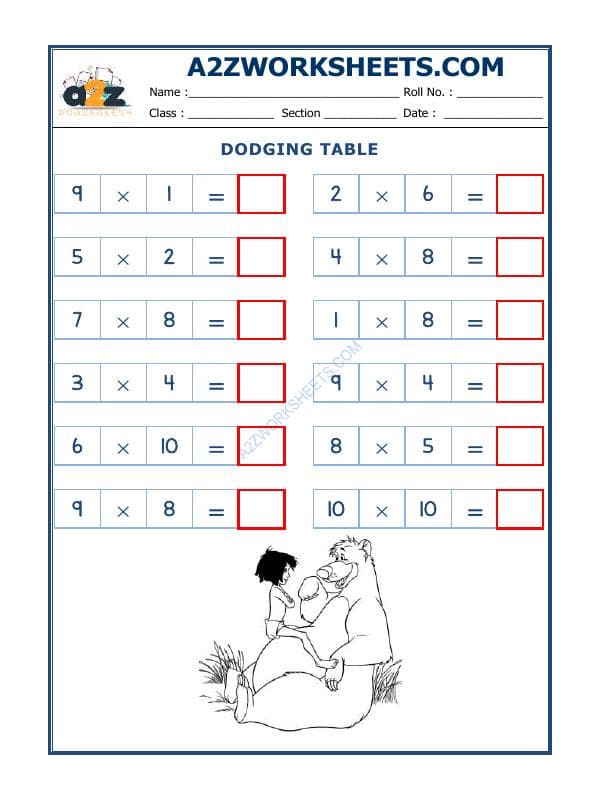 A2ZWorksheets:Maths-Multiplication-Dodging Table - 13