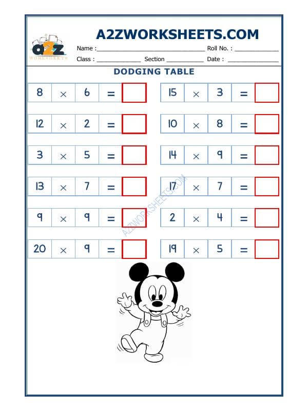 A2ZWorksheets:Maths-Multiplication-Dodging Table - 01