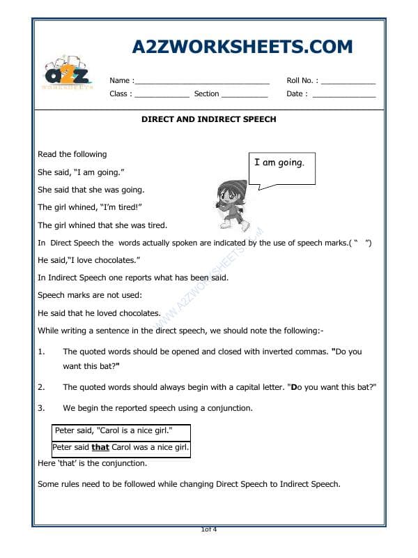 A2ZWorksheets:English-Grammar-Direct And Indirect Speech