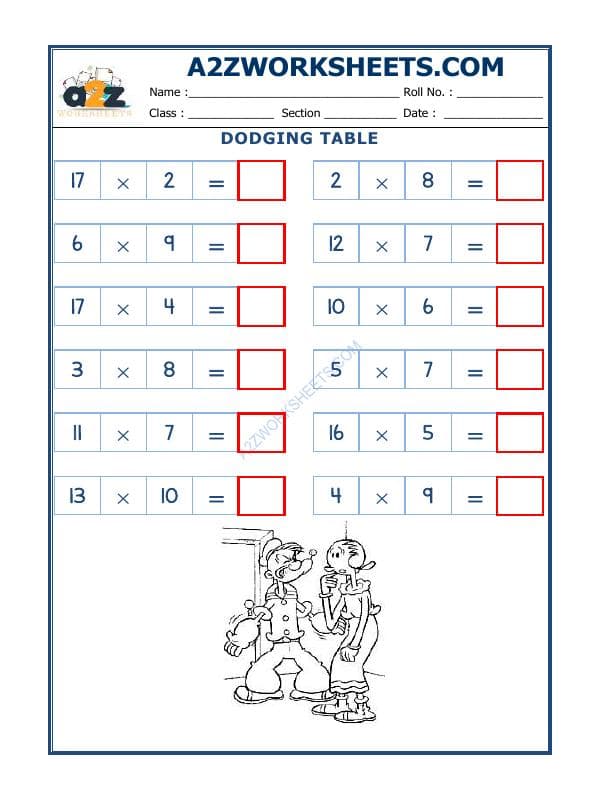 A2ZWorksheets:Maths-Multiplication-Dodging Table - 10