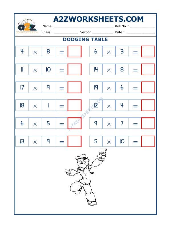A2ZWorksheets:Maths-Multiplication-Dodging Table - 11