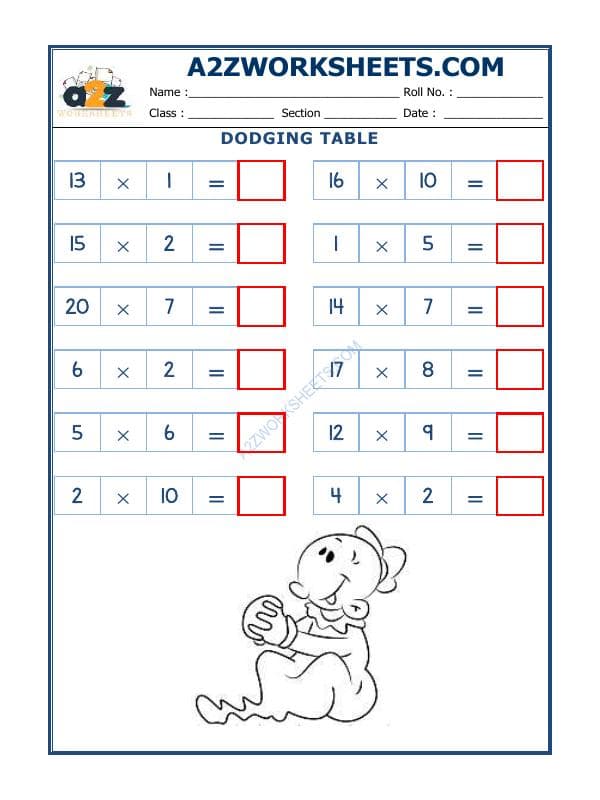 A2ZWorksheets:Maths-Multiplication-Dodging Table - 12