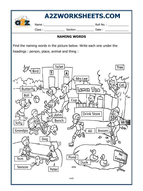 A2ZWorksheets:English-Grammar-Naming Words-02