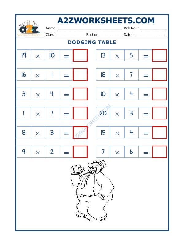 A2ZWorksheets:Maths-Multiplication-Dodging Table - 13