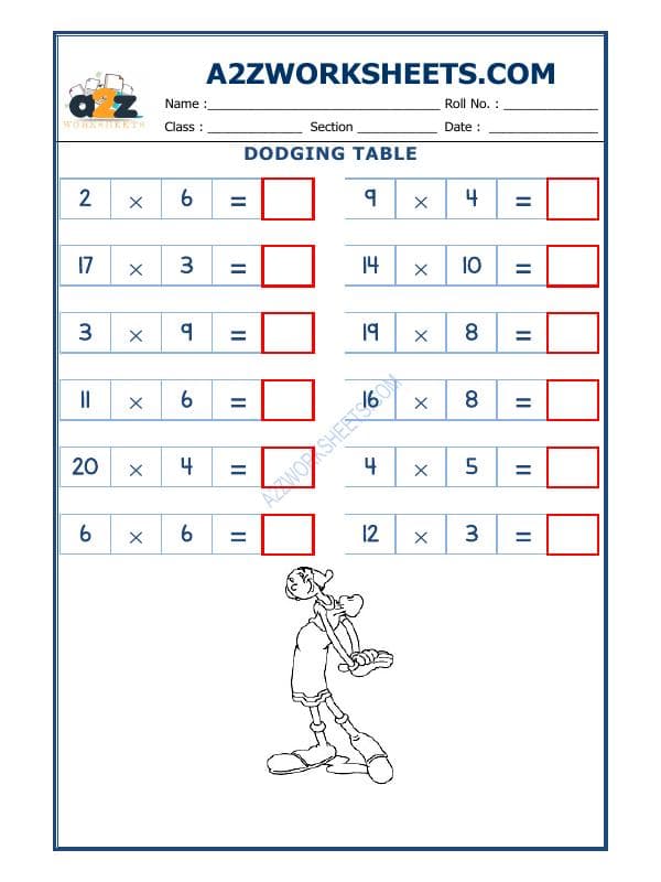 A2ZWorksheets:Maths-Multiplication-Dodging Table - 14