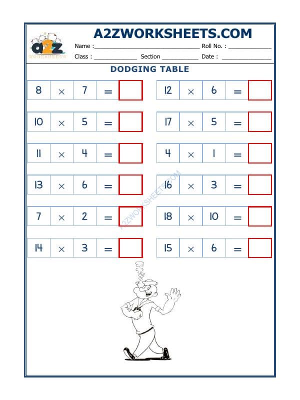 A2ZWorksheets:Maths-Multiplication-Dodging Table - 15