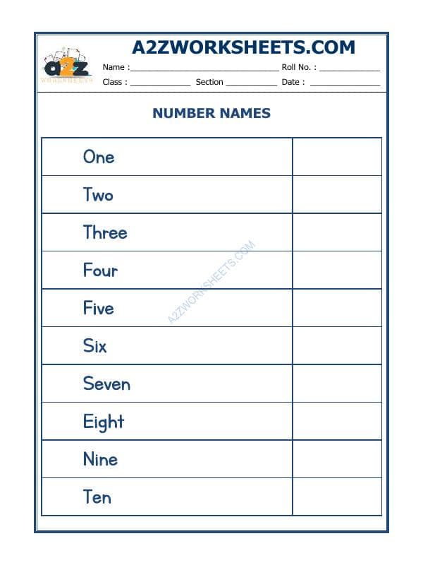 A2ZWorksheets:Maths-Numbers-Number Names - 07