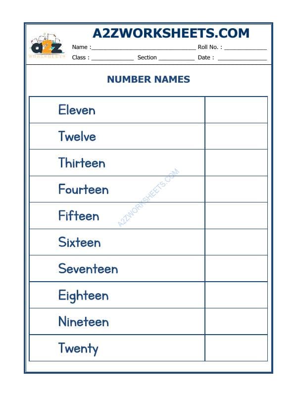 A2ZWorksheets:Maths-Numbers-Number Names - 08