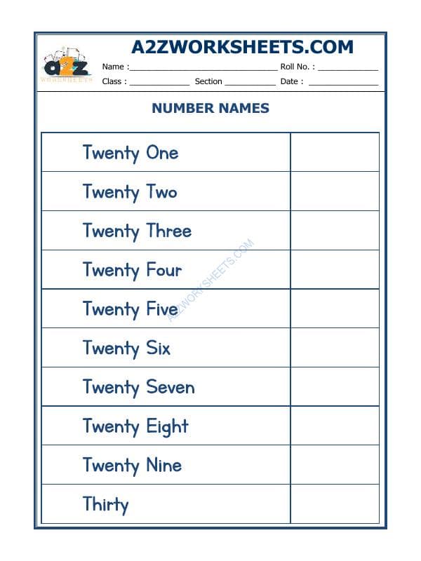 A2ZWorksheets:Maths-Numbers-Number Names - 09