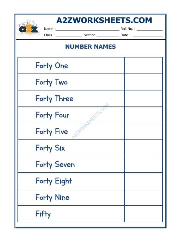 A2ZWorksheets:Maths-Numbers-Number Names - 11