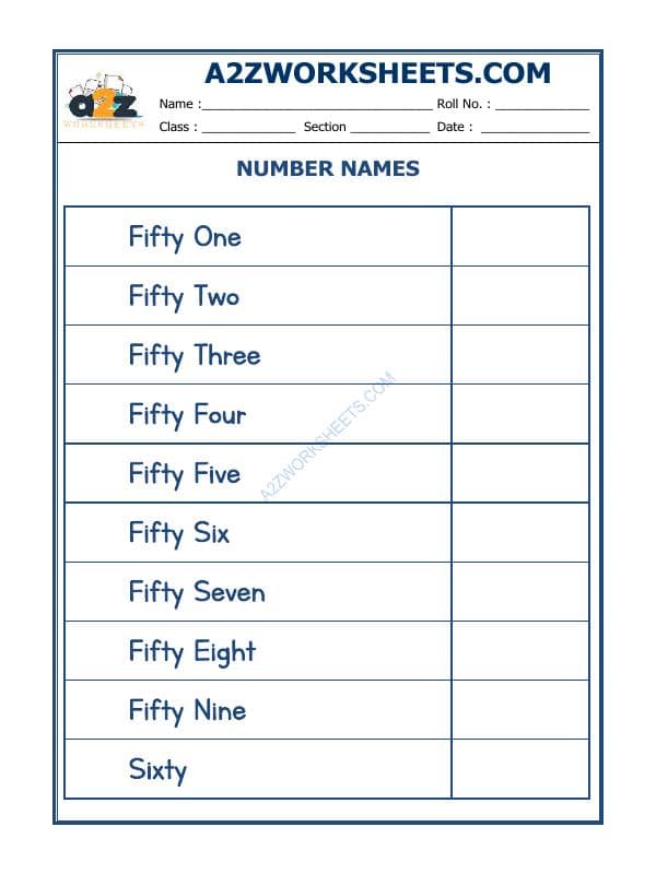A2ZWorksheets:Maths-Numbers-Number Names - 12