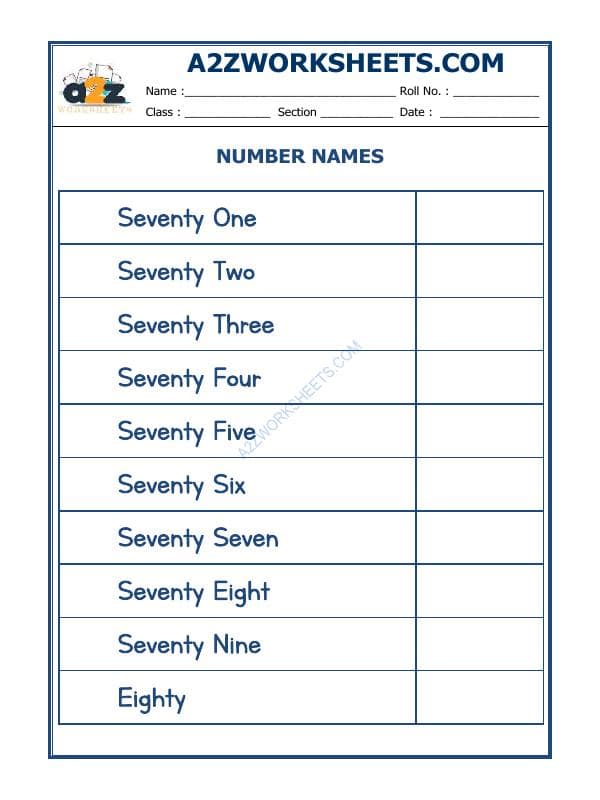 A2ZWorksheets:Maths-Numbers-Number Names - 14