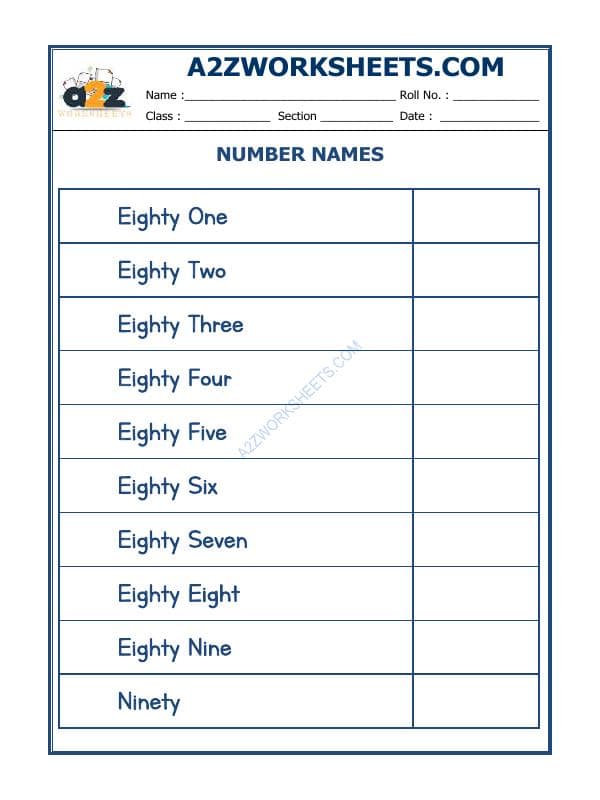 A2ZWorksheets:Maths-Numbers-Number Names - 15