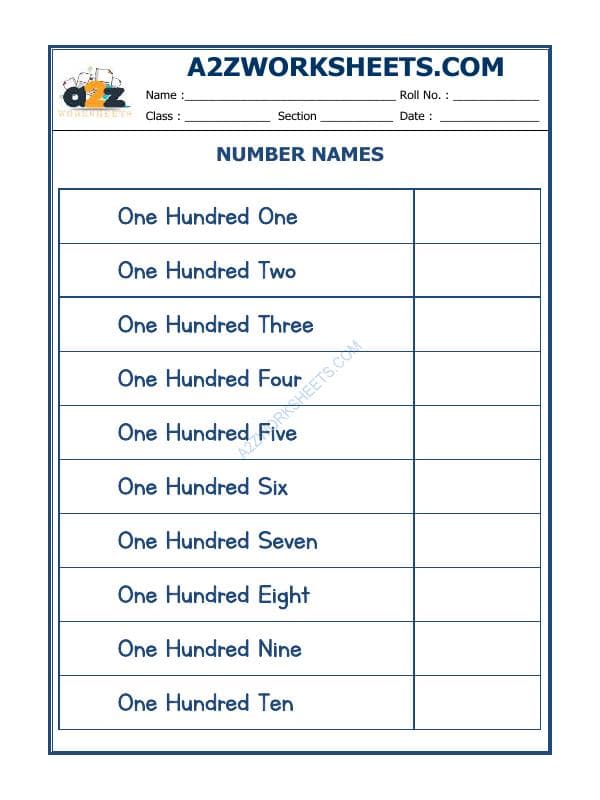 A2ZWorksheets:Maths-Numbers-Number Names - 17
