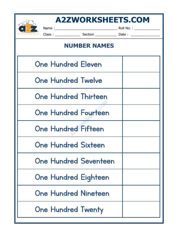 A2ZWorksheets:Maths-Numbers-Number Names - 18