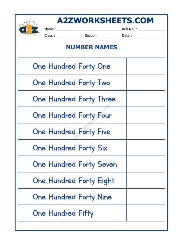 A2ZWorksheets:Maths-Numbers-Number Names - 21
