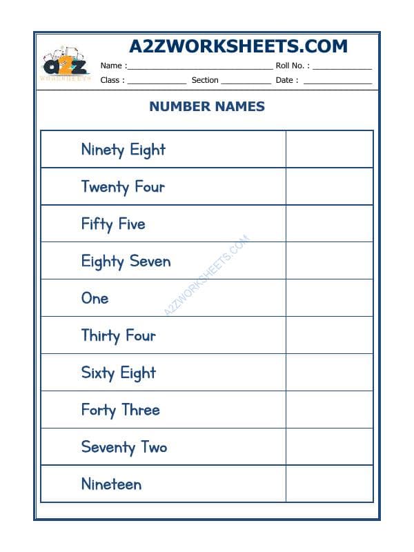 A2ZWorksheets:Maths-Numbers-Number Names - 27