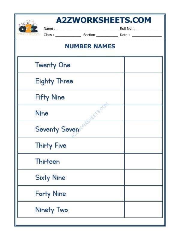 A2ZWorksheets:Maths-Numbers-Number Names - 29