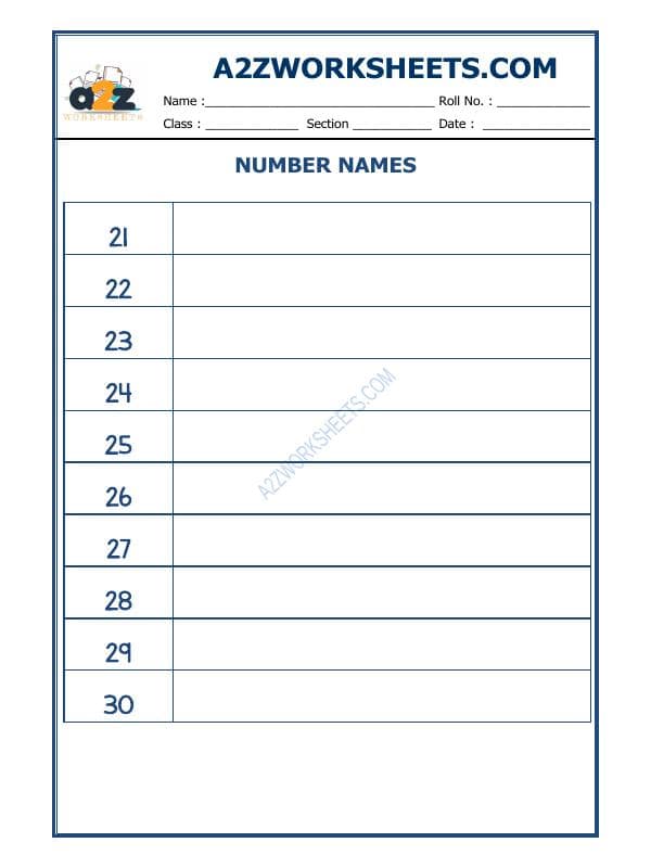 A2ZWorksheets:Maths-Numbers-Number Names - 31