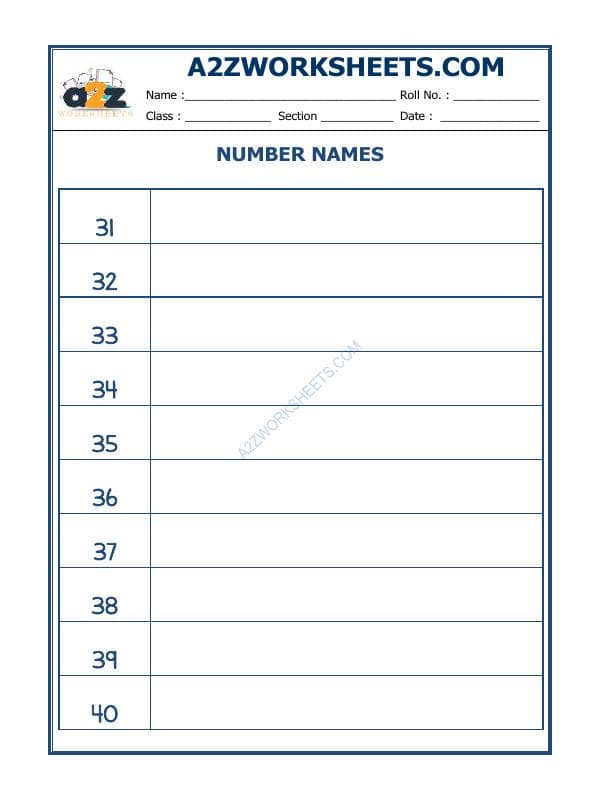 A2ZWorksheets:Maths-Numbers-Number Names - 32