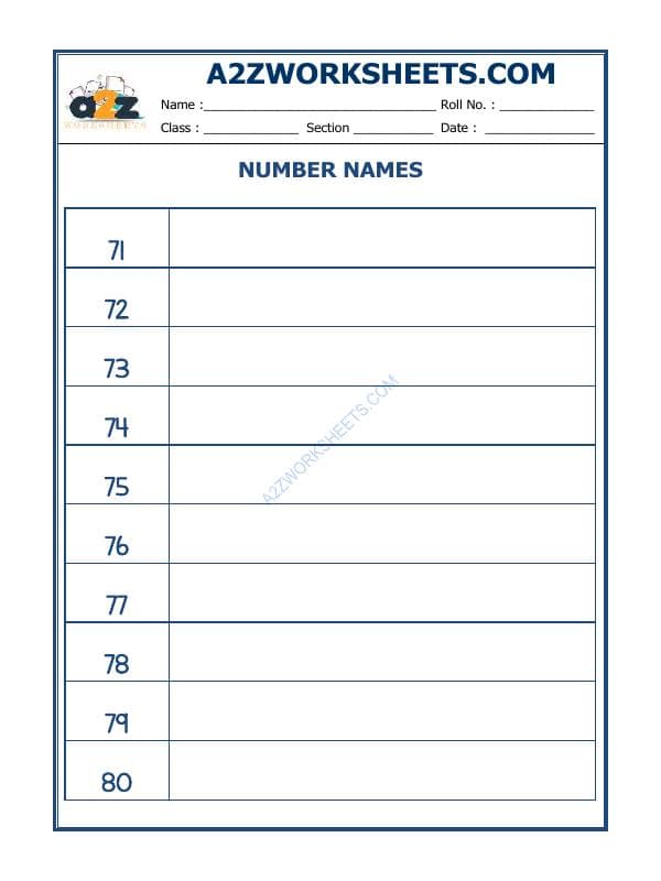 A2ZWorksheets:Maths-Numbers-Number Names - 36