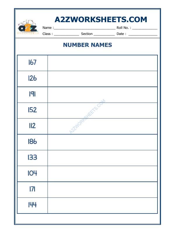 A2ZWorksheets:Maths-Numbers-Number Names - 43