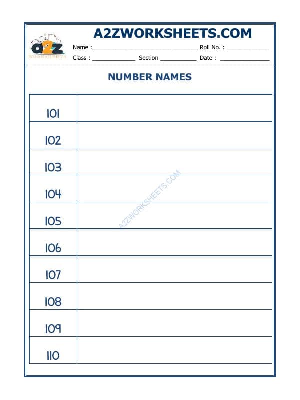 A2ZWorksheets:Maths-Numbers-Number Names - 45