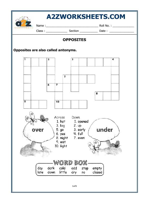 A2ZWorksheets:English-Grammar-Opposites