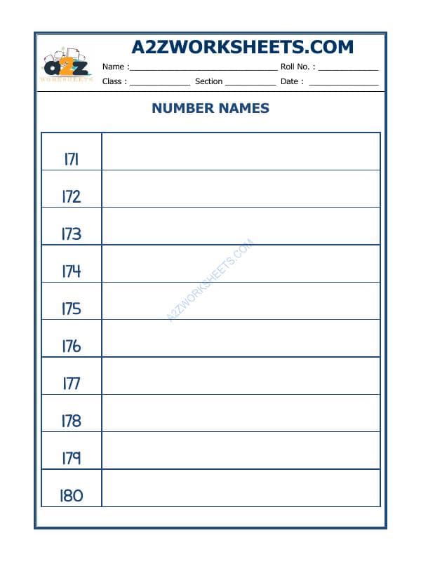 A2ZWorksheets:Maths-Numbers-Number Names - 52