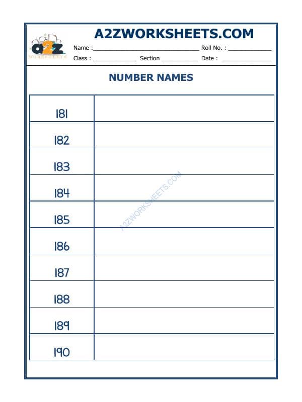 A2ZWorksheets:Maths-Numbers-Number Names - 53