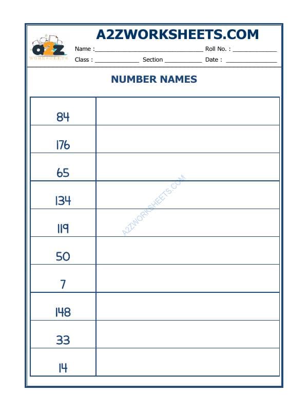 A2ZWorksheets:Maths-Numbers-Number Names - 55