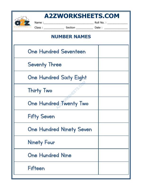 A2ZWorksheets:Maths-Numbers-Number Names - 60