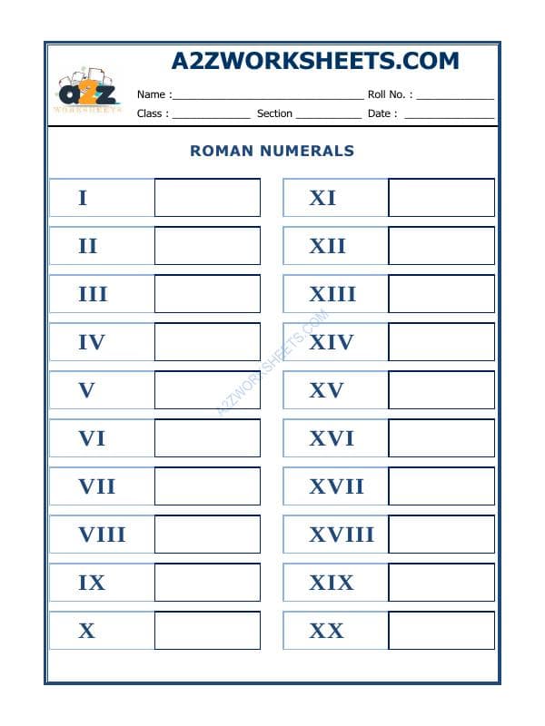 A2ZWorksheets:Maths-Numbers-Roman Numerals - 03